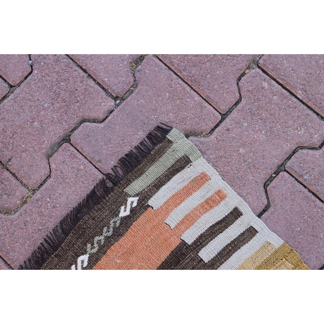 1970s Turkish Antique Striped Hand Knotted Kilim Rug For Sale - Image 10 of 11