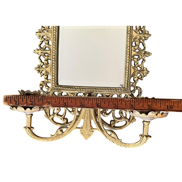 Brass Pair of Virginia Metalcrafters Brass Wall Mirror Sconces With Green Man Motif & Candleholders For Sale - Image 8 of 13