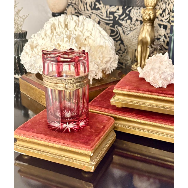 Martin Benito Ormolu Mounted Red Cut to Clear Glass Covered Box,signed and marked "Benito / Martin / 'CF'" to underside....