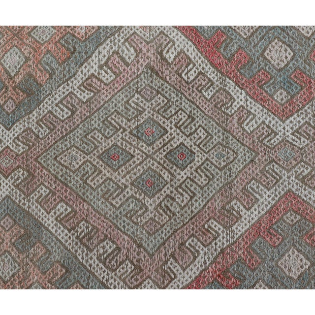 Vintage Turkish Embroidered Kilim Rug with Geometric Diamond Design. rug EN-179940, Keivan Woven Arts / country of origin...