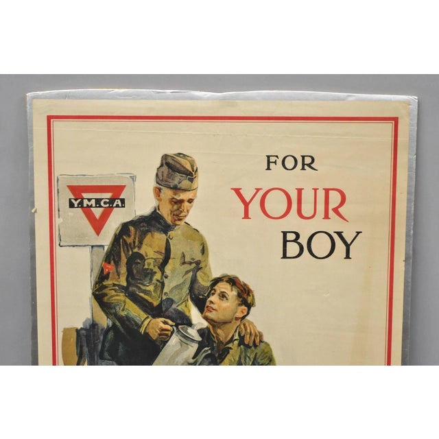 Original Vintage 1918 Wwi Ymca Poster 'For Your Boy' by Arthur Williams Brown For Sale - Image 4 of 12