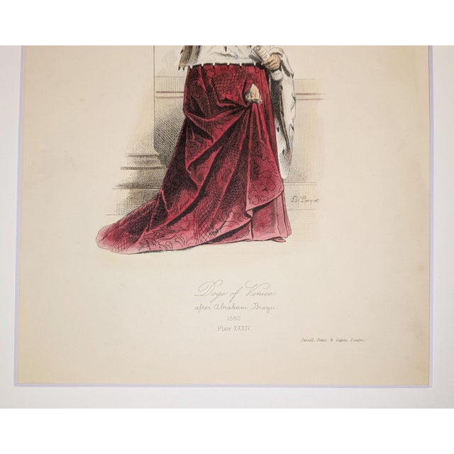 A finely detailed 19th-century hand-colored engraving titled "Doge of Venice," depicting the chief magistrate of the...