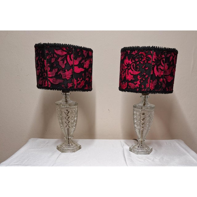 Vintage Table Lamps with Glass Base and Fabric Shades from Lamplove, 1970s, Set of 2, in Very Good conditions. Designed...