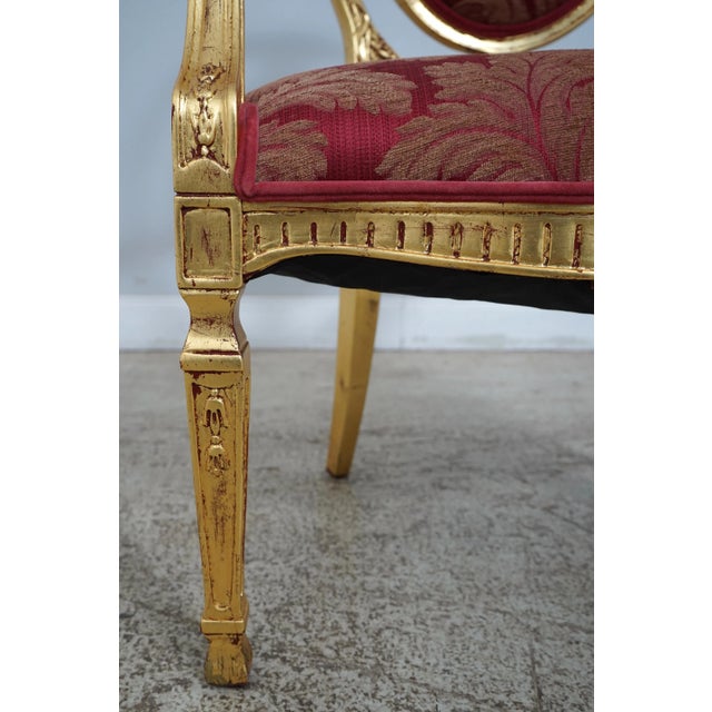 Pair Gold Gilt French Louis XVI Style Open Armchairs For Sale - Image 9 of 12