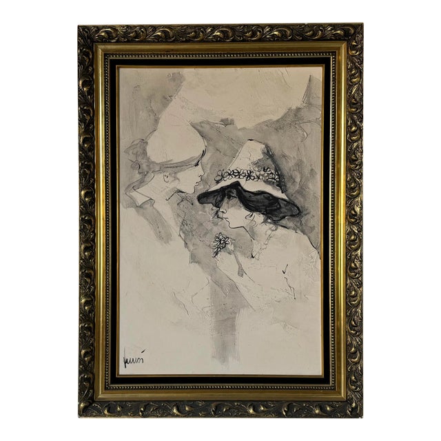 70's Vintage Itzchak Tarkay - Style Two Womans Portrait Oil on Canvas Painting For Sale