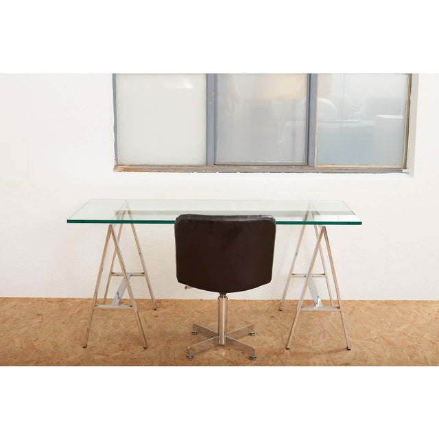 Desk or Console in Chrome-Plated Metal with Crystal Glass Top, 1960s-1970s For Sale - Image 12 of 13