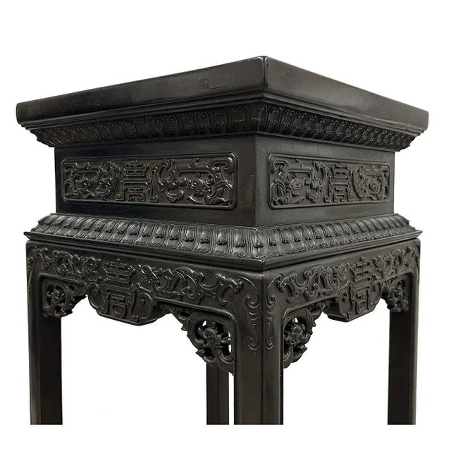 Early 20th Century Chinese Antique Carved Hardwood Stand For Sale In Los Angeles - Image 6 of 10