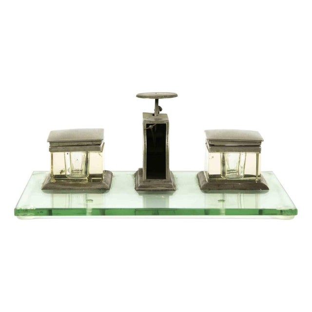 Vintage Silver and Glass Inkwell, Italy, Mid-20th Century For Sale - Image 6 of 6