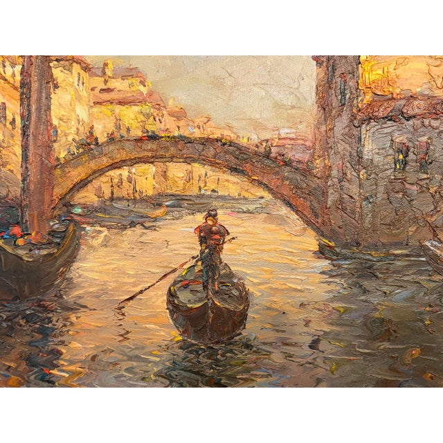 Italian Italian Gondola Scene Signed Oil Painting For Sale - Image 3 of 5