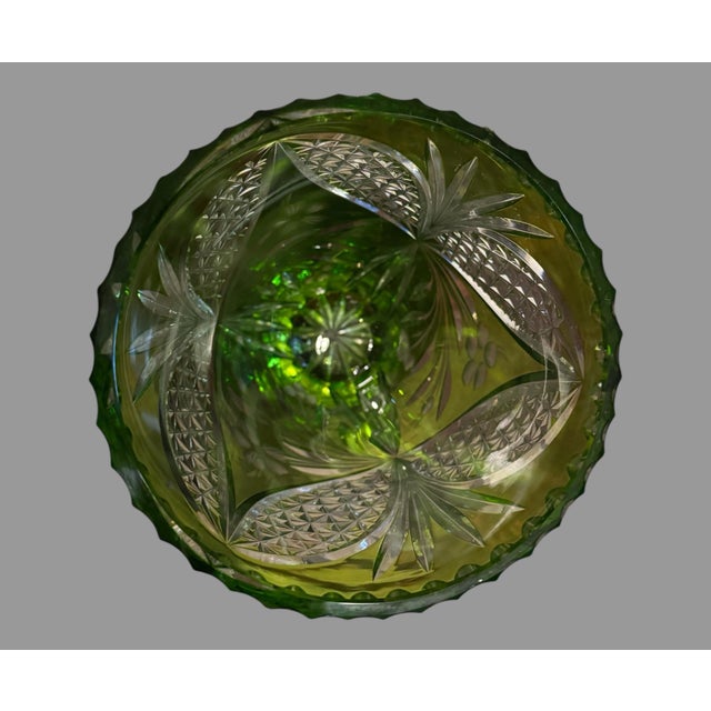 Vintage Nachtmann Green Cut to Clear 10.5" Art Glass Vase For Sale - Image 10 of 12