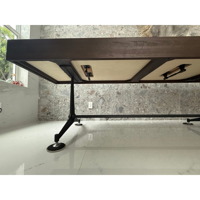 Chocolate District Eight Artisanal 13’ Shuffleboard Table, Smoked Oak Frame & Cast Iron Base For Sale - Image 8 of 13