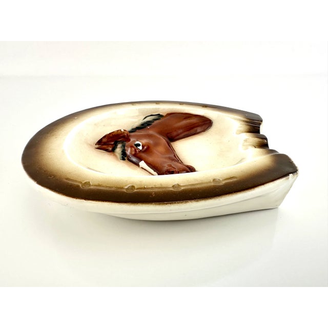 1960s Vintage Mid Century Ceramic Horse Ashtray With Horseshoe Rim For Sale - Image 5 of 9