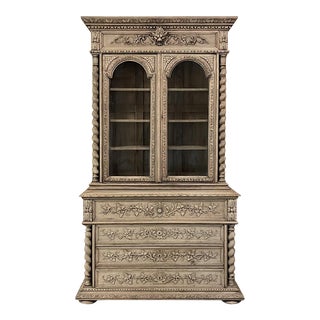 19th Century French Renaissance Secretary ~ Bookcase in Stripped Oak For Sale