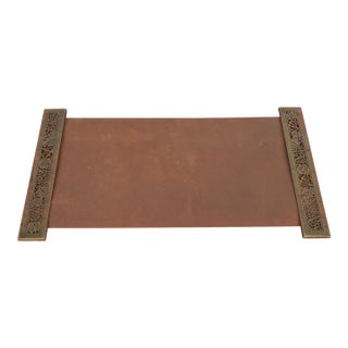 Tiffany Studios New York Grapevine Pattern Bronze Blotter Ends With Leather Desk Blotter For Sale