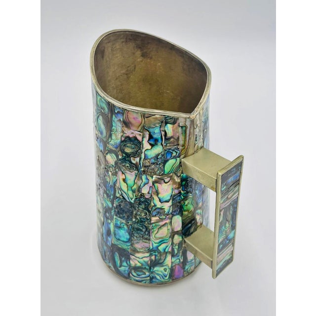 1950s Mid-Century Modern Mexican Alpaca Silver and Abalone Inlay Water Pitcher For Sale - Image 11 of 17