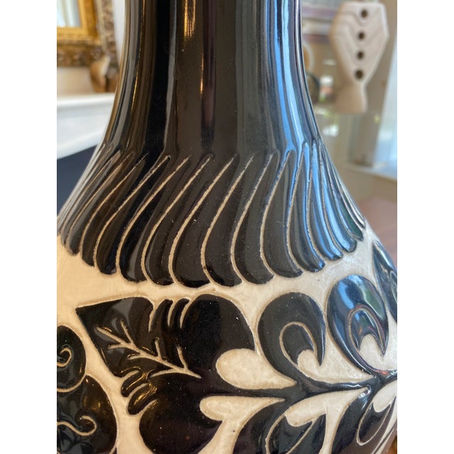 1970s Black and White Painted Ceramic Vases - a Pair For Sale - Image 4 of 11