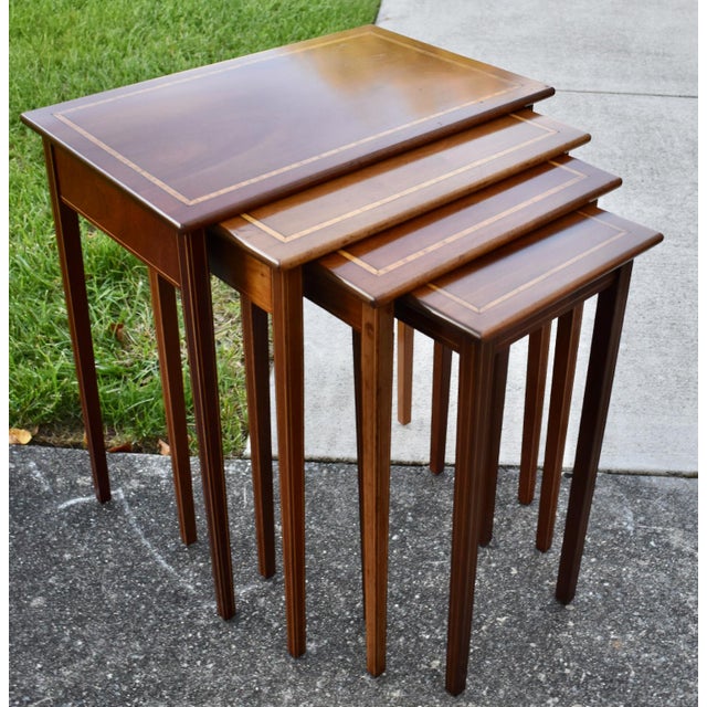 Inlaid Mahogany Nesting Tables Vintage Set of 4 Stacking Tables For Sale - Image 14 of 18