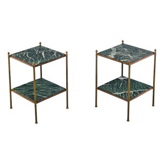 Antique Brass and Green Marble Etagere Side Tables, 1950, Set of 2 For Sale