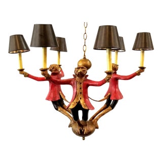 Six-Light British Colonial Style "Three Old Monkey Chandelier" in the Manner of Bill Huebbe For Sale