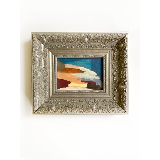 Set of 3 Original Paintings in Blue and Brown With Silver Vintage Frames For Sale - Image 4 of 7