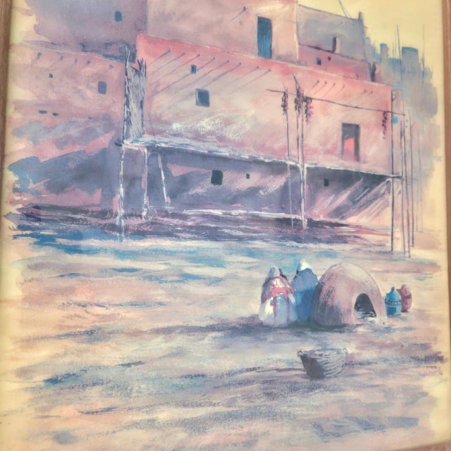 Rustic 1980s Signed Mora Taos Pueblo New Mexico Print | Vintage Southwestern Art For Sale - Image 3 of 8
