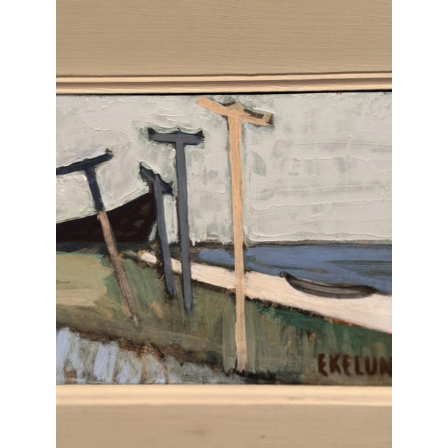 Ivar Ekelund, Coastal Landscape with Beached Boats, 1950s, Oil on Panel, Framed For Sale - Image 9 of 14