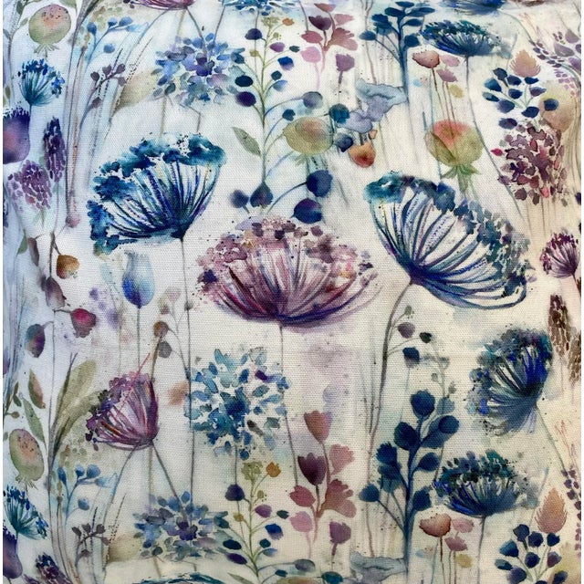 20” Square Pillow With a Purple and Blue Floral Print - Made in U K. This pillow was made in Wales, U.K., by a small...