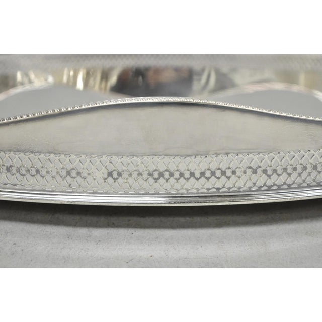 Antique English Edwardian Silver Plated Scalloped Oval Butlers Serving Bar Tray For Sale In Philadelphia - Image 6 of 13