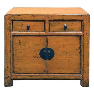 Distressed Vintage Style Weathered Orange Drawers Credenza Cabinet For Sale