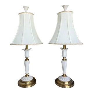 Vintage Lenox Porcelain & Brass Table Lamps - A Pair For Sale