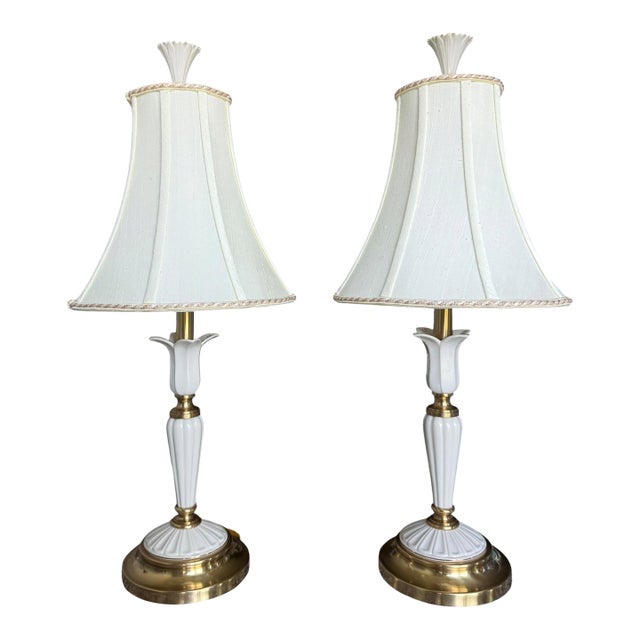 Vintage Lenox Porcelain & Brass Table Lamps - A Pair For Sale