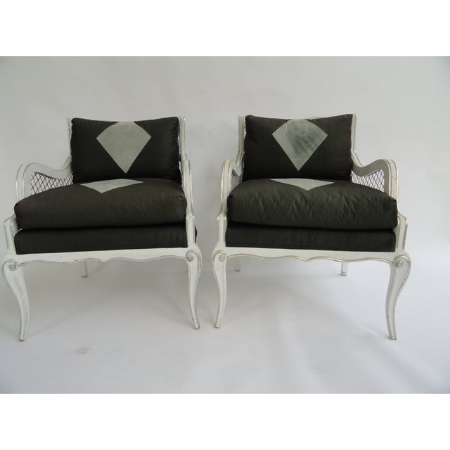 Art Deco Vintage Harlequin Armchairs Attributed to Maison Jansen Set of 4 For Sale - Image 3 of 12