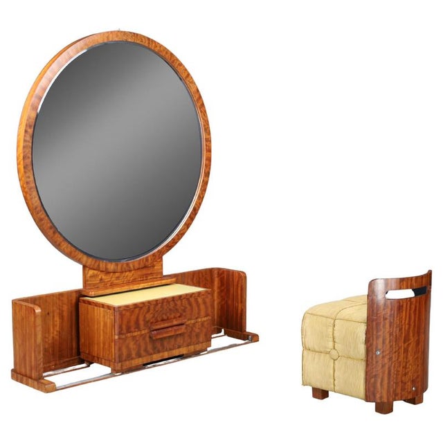 Art Deco French Vanity with Sliding Center Cabinet and Stool, 1930s, Set of 2 For Sale - Image 16 of 16