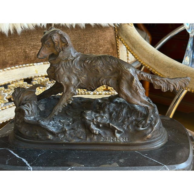Antique French Bronze Dog Sculpture by P. J. Mene. Pierre-Jules Mene (French, 1810-1879)