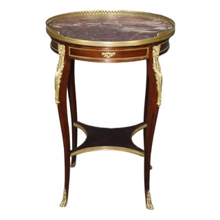 French Louis XV 1870s Era Marble Top Bronze Mounted Mahogany Round End by Millet For Sale
