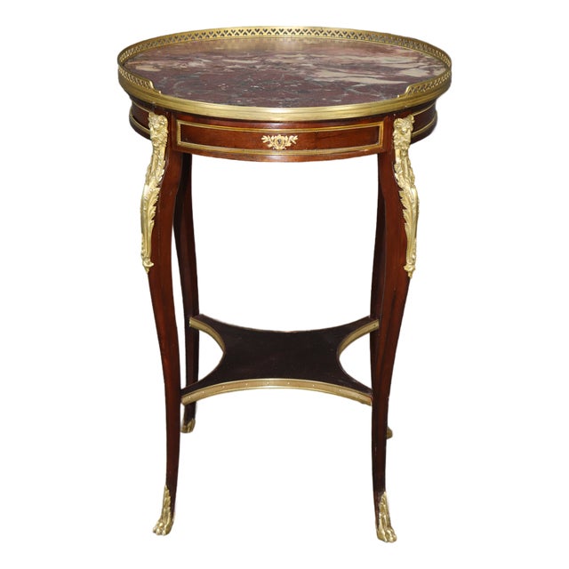 French Louis XV 1870s Era Marble Top Bronze Mounted Mahogany Round End by Millet For Sale
