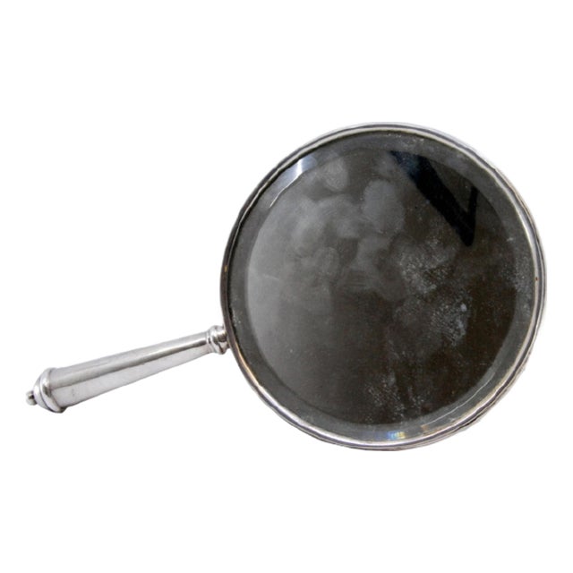 Silver Hand Mirror with Handle Grooves and Casing For Sale