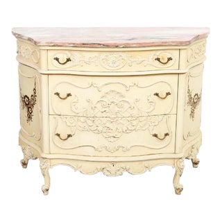 Three Drawer Marble Top Dresser For Sale