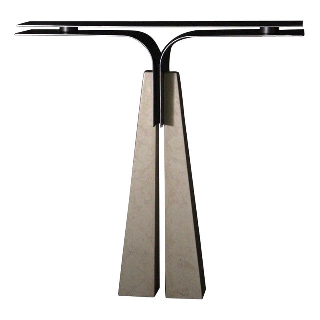 Prisma Console Table in Trani Marble & Curved Iron by D´ARK Atelier For Sale