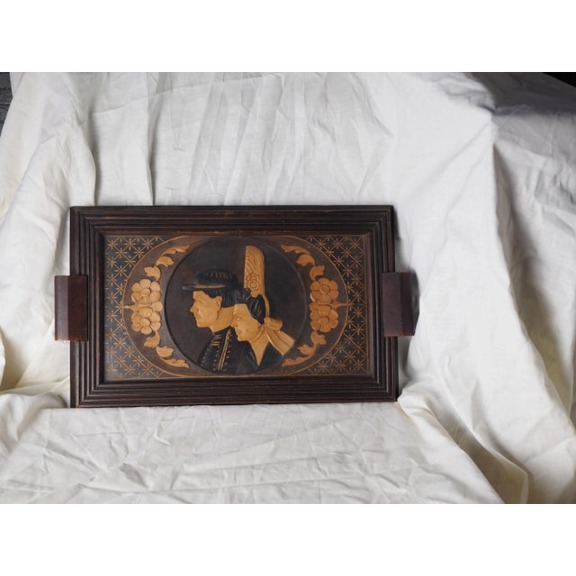 1930s 1930s French Breton Carved Wood Wedding Serving Tray, Couple in Traditionnal Costume For Sale - Image 5 of 11