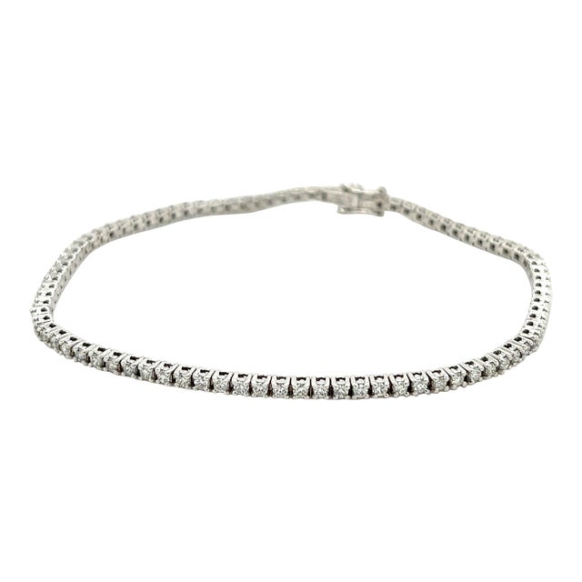 Box Chain Natural Diamond Tennis Bracelet in 18k white gold For Sale