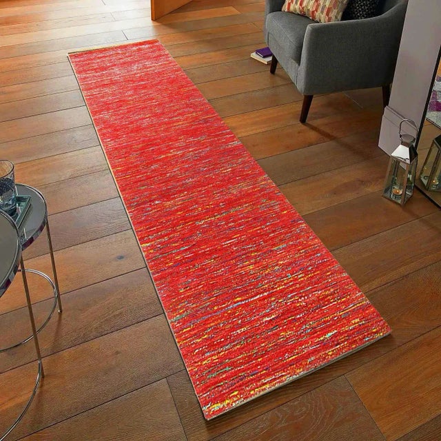 2010s Pasargad Red Sari-Silk Modern Flat Weave Runner 2'4'' X 10 For Sale - Image 5 of 5