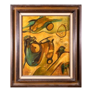c.e. Leonard Cubits Surreal Abstract Signed Oil Painting on Framed Canvas 1970 For Sale