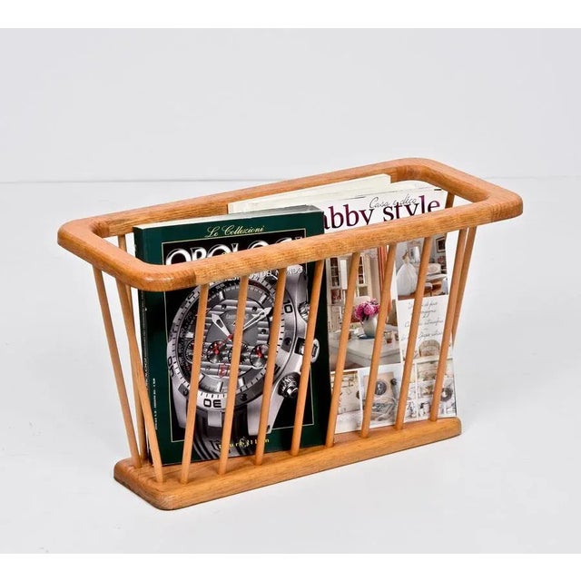 Mid-Century Danish Modern Solid Oak Rectangular Magazine Rack, 1970s For Sale - Image 15 of 18