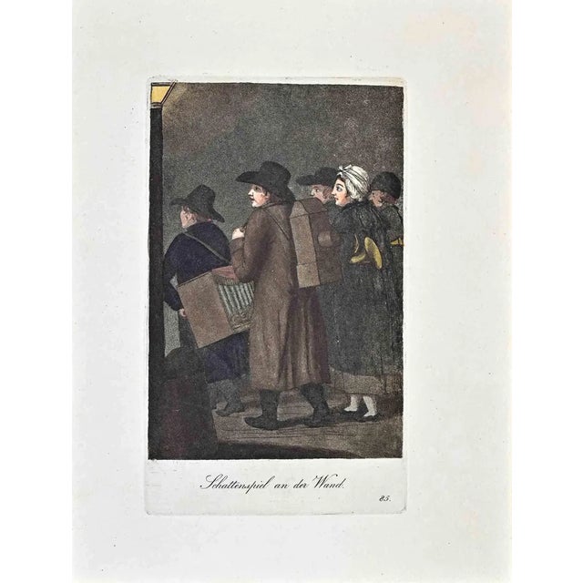 Christoph Suhr, Schattenspiel an der Wand, Etching, 1808 For Sale