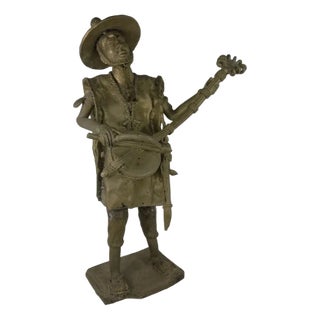 Beninese Brass Sculpture with Musician, 1950s For Sale