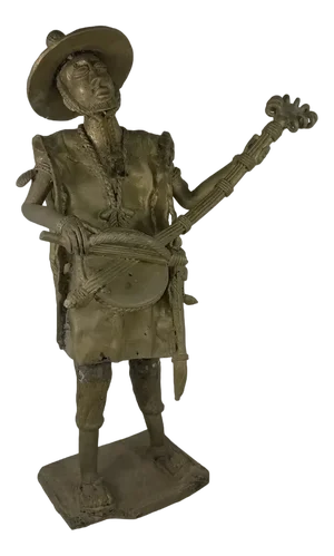 Beninese Brass Sculpture with Musician, 1950s