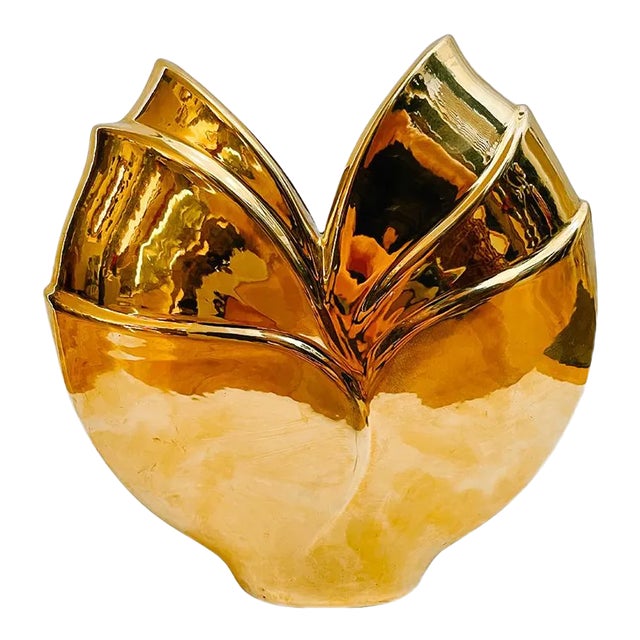 Mid-Century Modern Art Deco Gold Vase With 18k Gold Finish For Sale