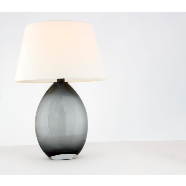 Myla Medium Wide Table Lamp in Smoked Glass with Linen Shade Designer: Chapman & Myers Height: 27" Shade Detail: 12.5" x...