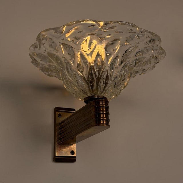 Bullicante Glass Wall Sconces by Barovier & Toso for Erco, 1940s, Set of 2 For Sale - Image 8 of 16